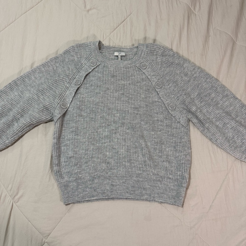 Joie Button Detailed Melange Knit Grey Designer Sweater Women’s Size Large - Picture 5 of 13